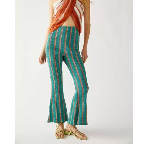 Free People - Fine Line Slim Pants in Green Combo, size Medium - Picture 1 of 9